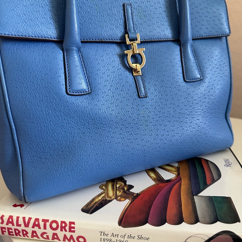 Salvatore Ferragamo Blue Top Handle Leather Bag Pre-Loved